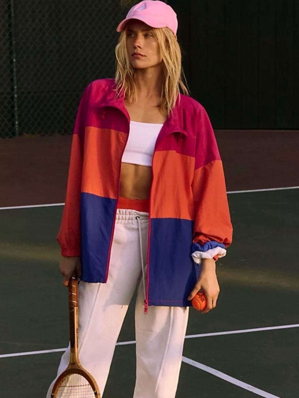 FP Movement by Free People Pink, Orange & Blue Colorblock Bomber Jacket